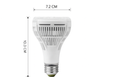 LED light bulb with dimensions labeled on a white background